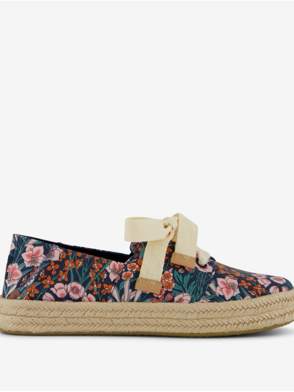 Toms Navy Floral Canvas Espadrille with Pink and Orange Flowers